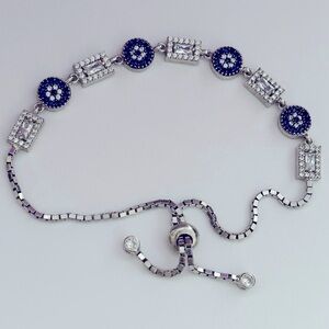 🧿925 Silver evileye bracelet bolo cz blue